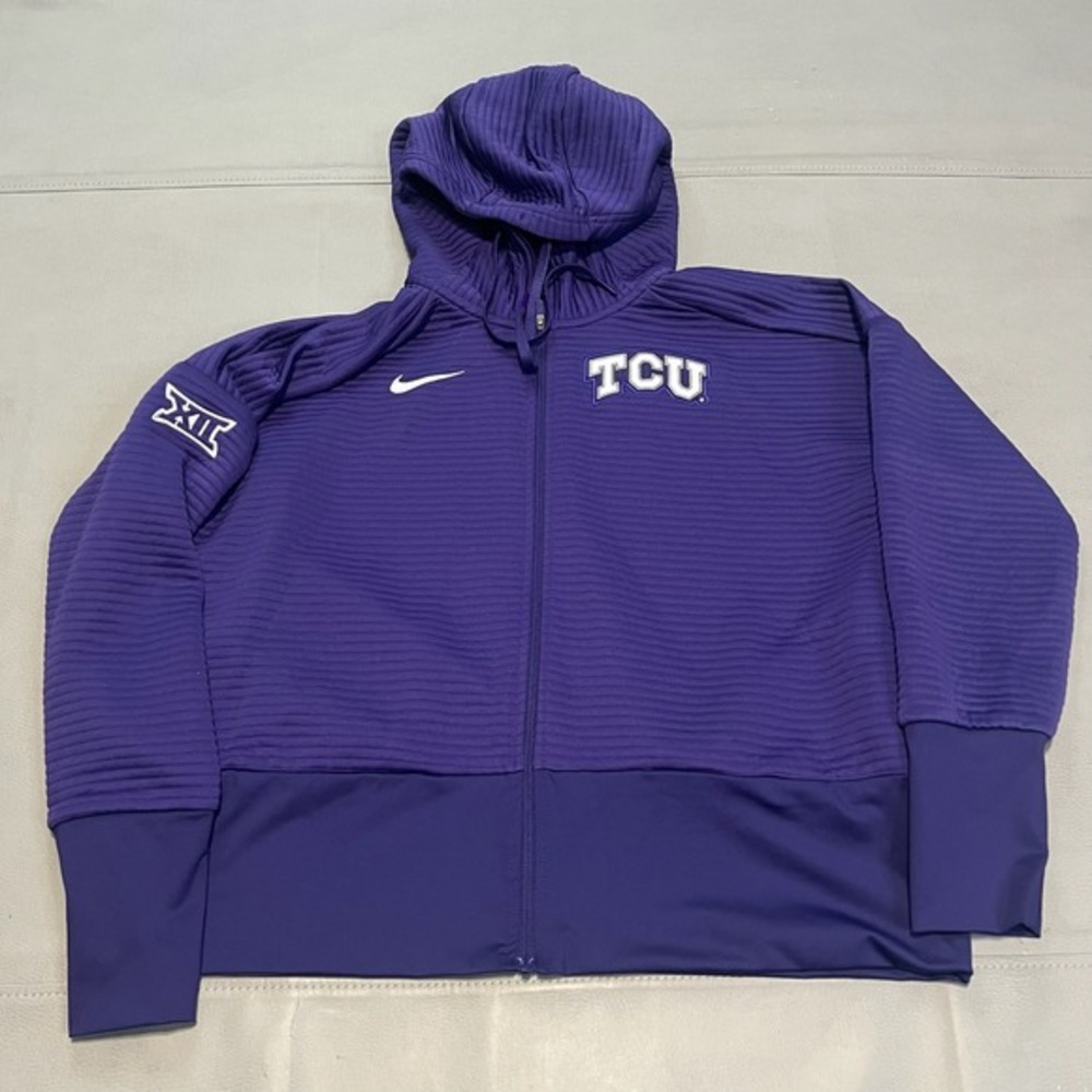 Nike TCU Horn Frog‎ Dri-Fit Purple Zip Hoodie Jacket Women S Cropped Rib-4048